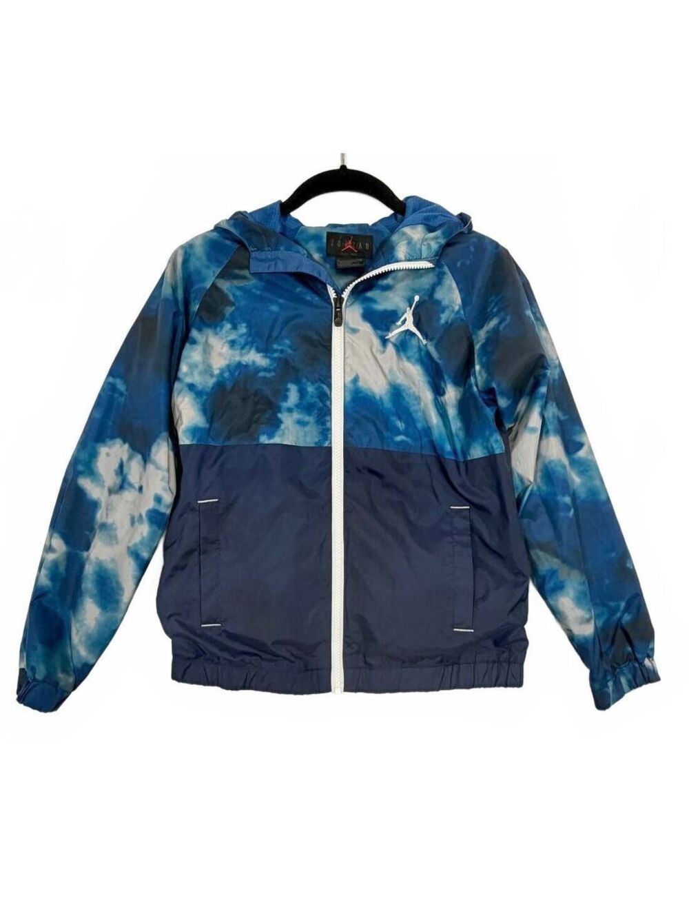 Air Jordan Boys Medium 10-12 Blue Tie Dye Colorblock Windbreaker Jacket Hooded